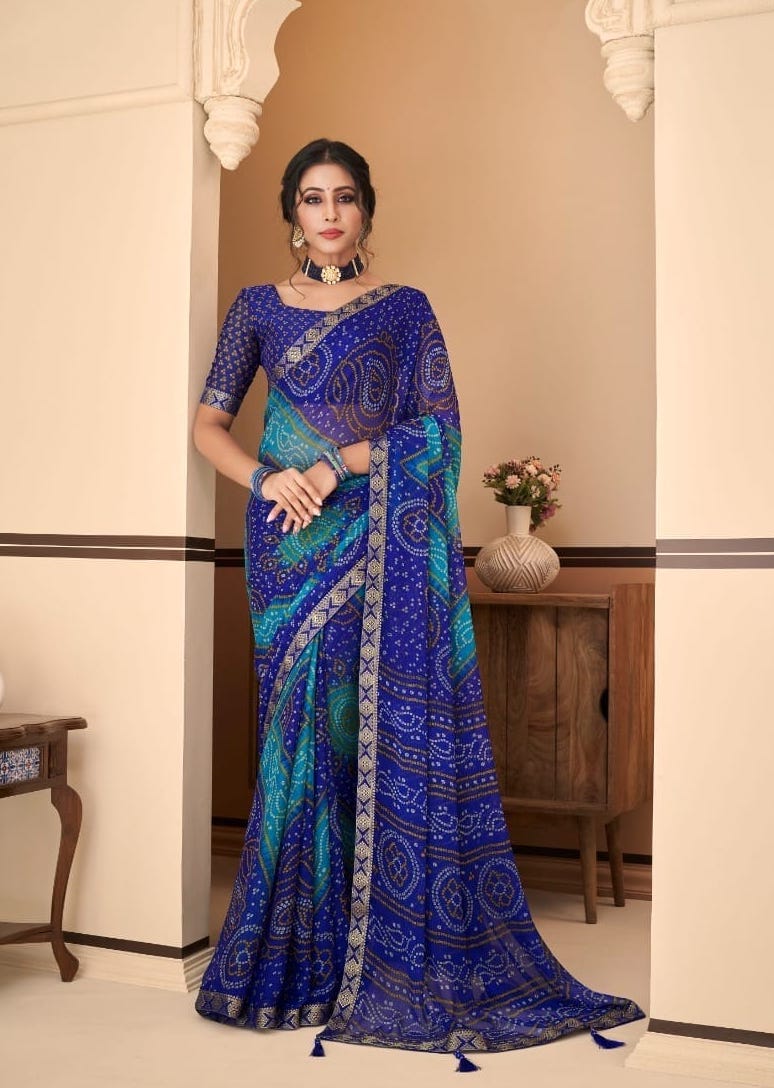 Royal Blue Organza Silk Multi Thread Embroidered Designer Saree Blouse –  Urban Fashion