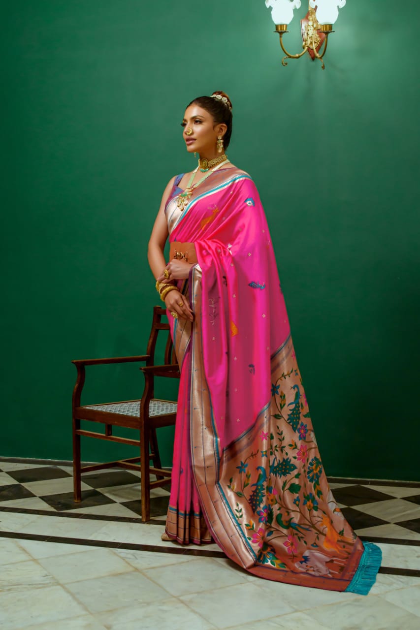 Magenta Pink Pure Paithani Silk Saree With Paithani Rich Weaved Pallu –  garment villa