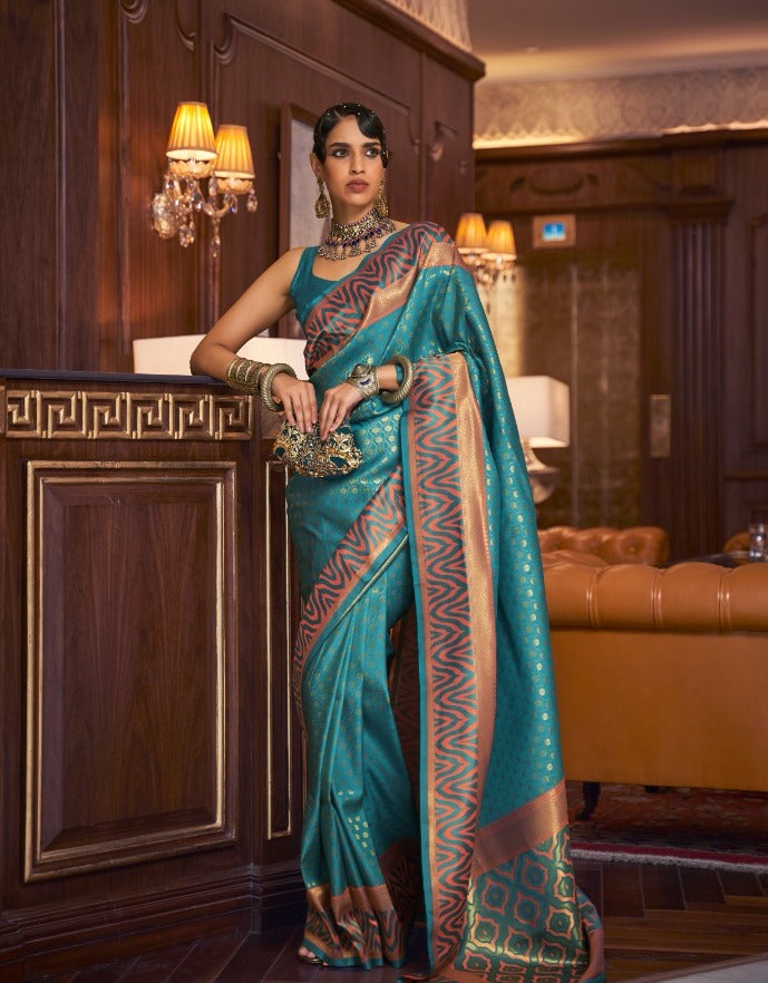 Buy Revika Woven Kanjivaram Pure Silk Blue Sarees Online @ Best Price In  India | Flipkart.com