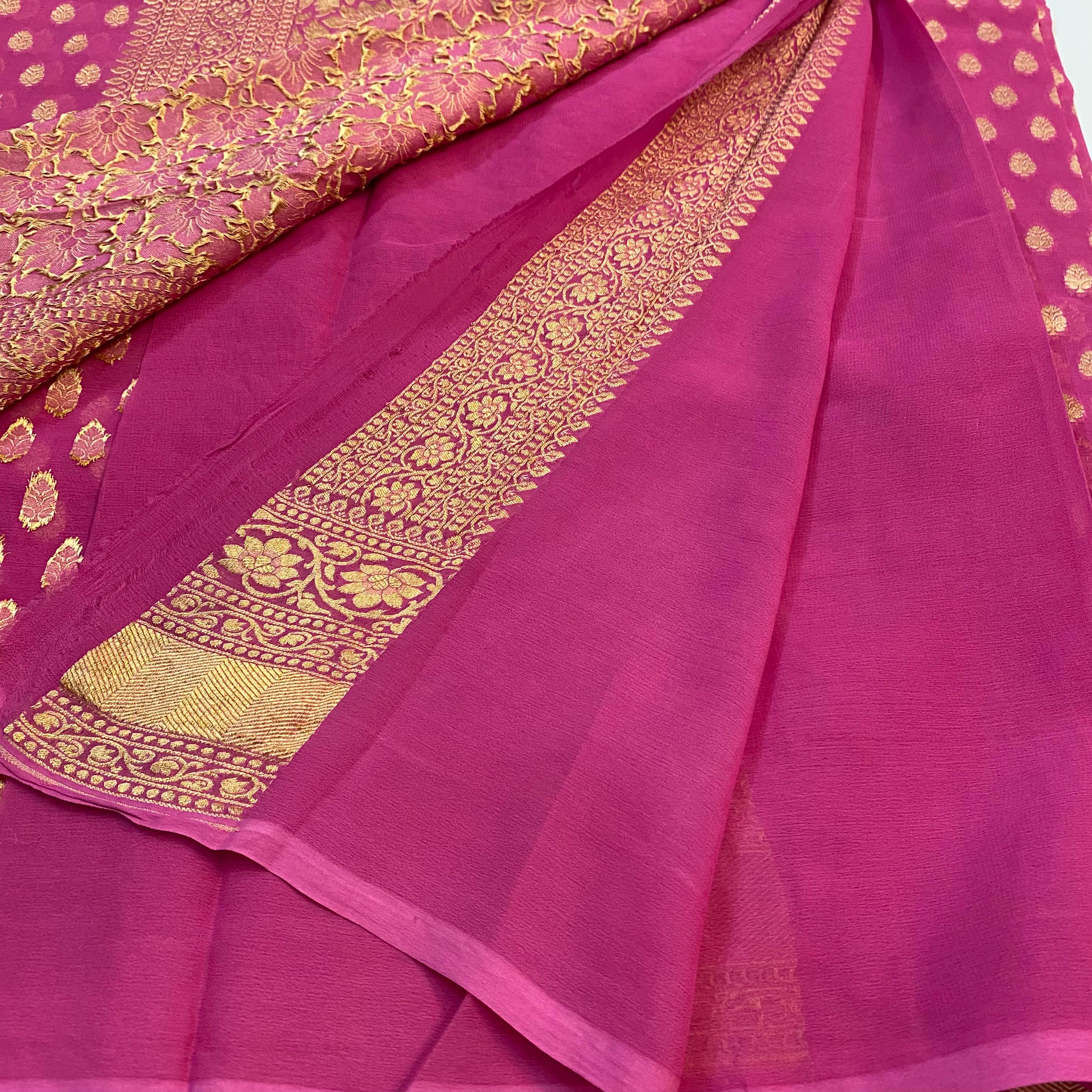 Pure handloom khadi Georgette banarasi chiffon silk saree with blouse More  colour available DM for orders Dispatch time 3 to 4working… | Instagram