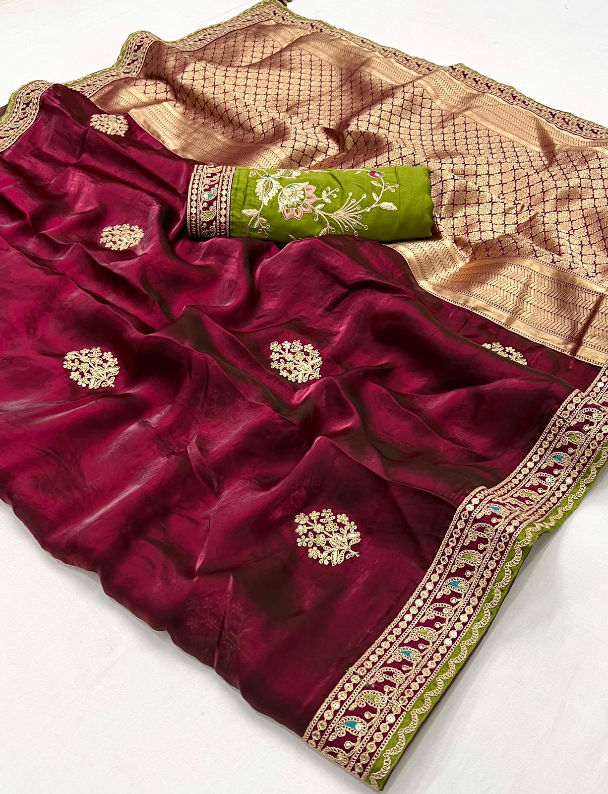 Pure Soft Dola Silk Saree | Designer Embroidery