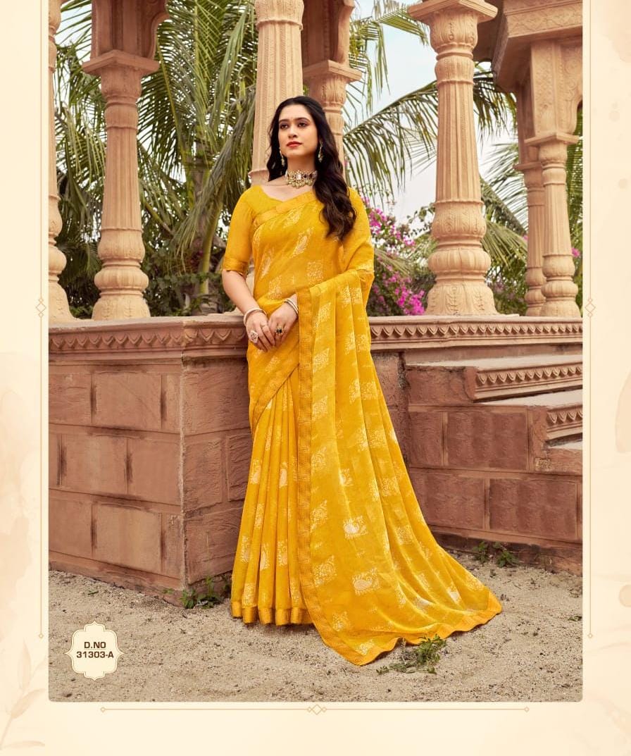 Chiffon Saree With Banarasi Border