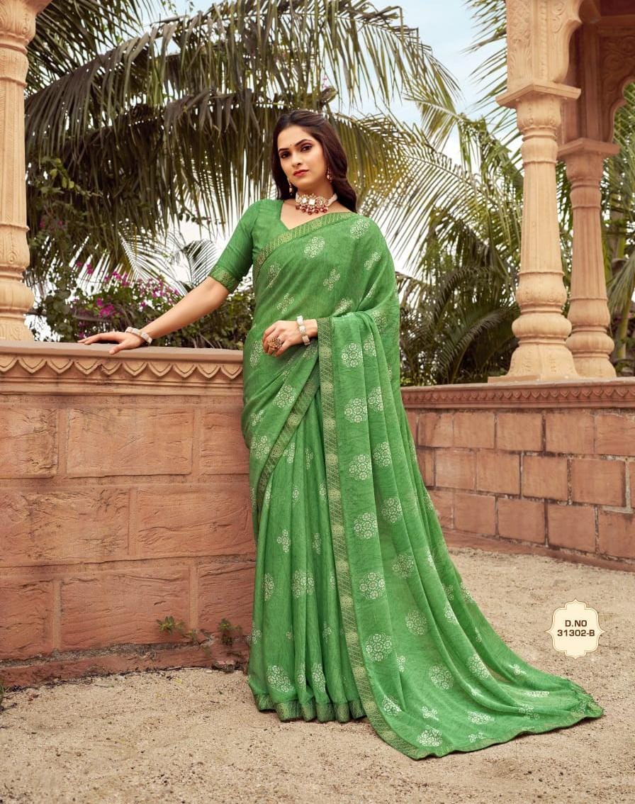 Chiffon Saree With Banarasi Border