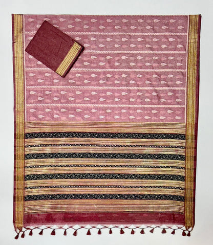 Khadi Ikkat Weaving Butta Saree