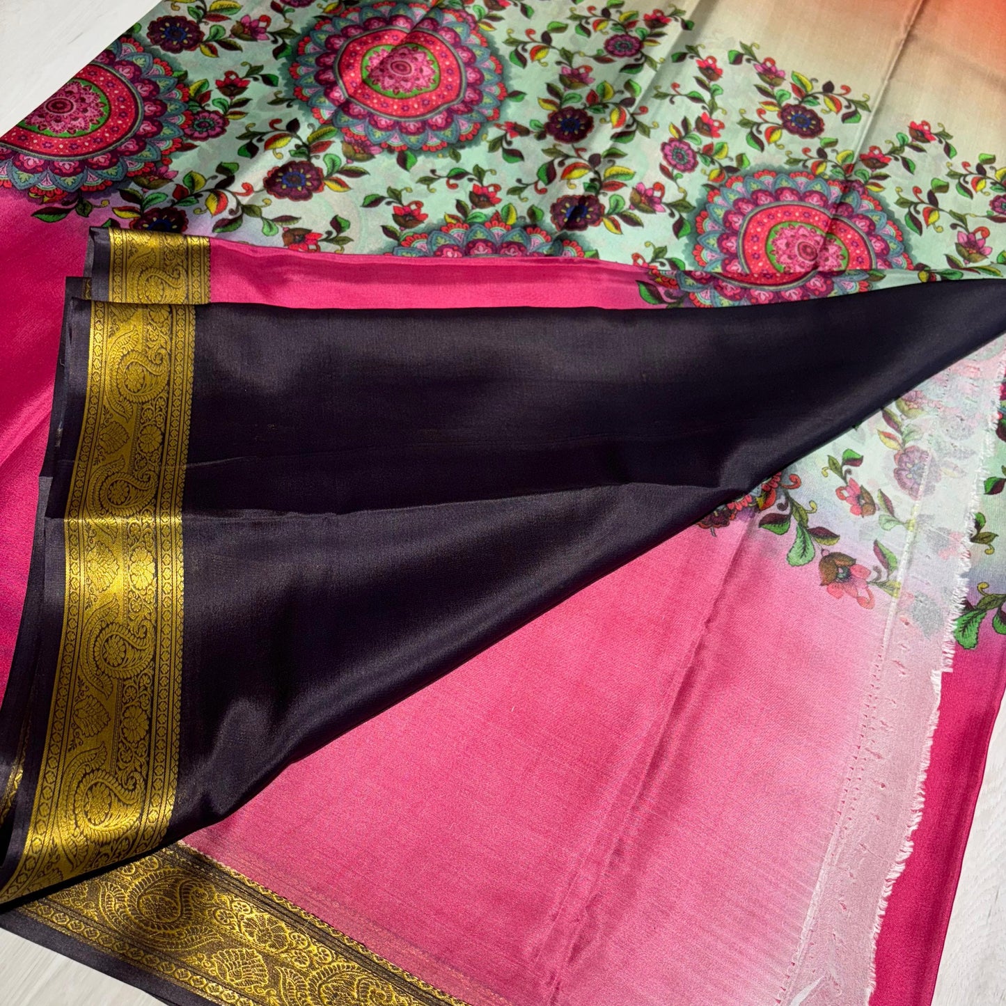 Printed Mysore Silk Saree