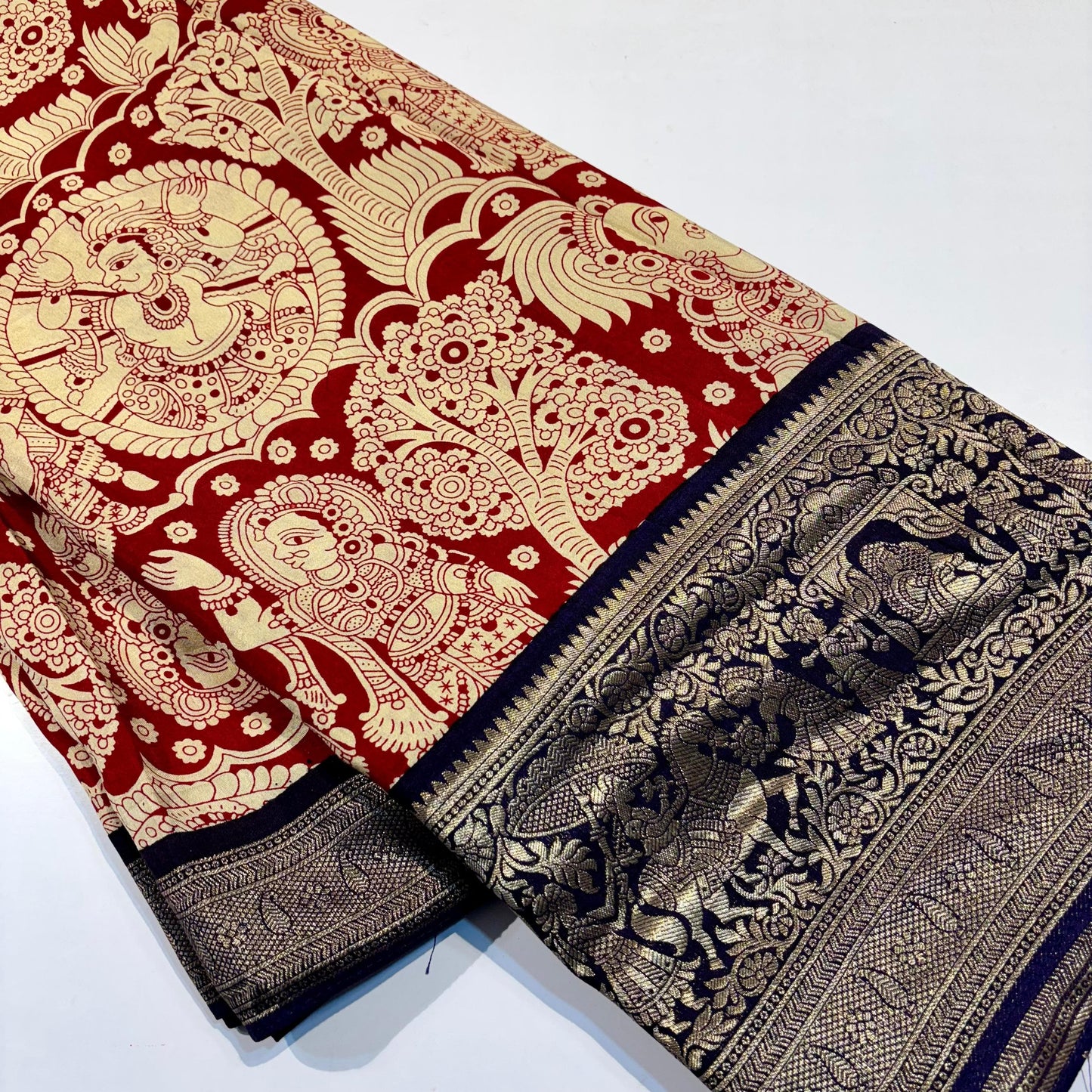 Kalamkari Printed Maslin Silk Saree