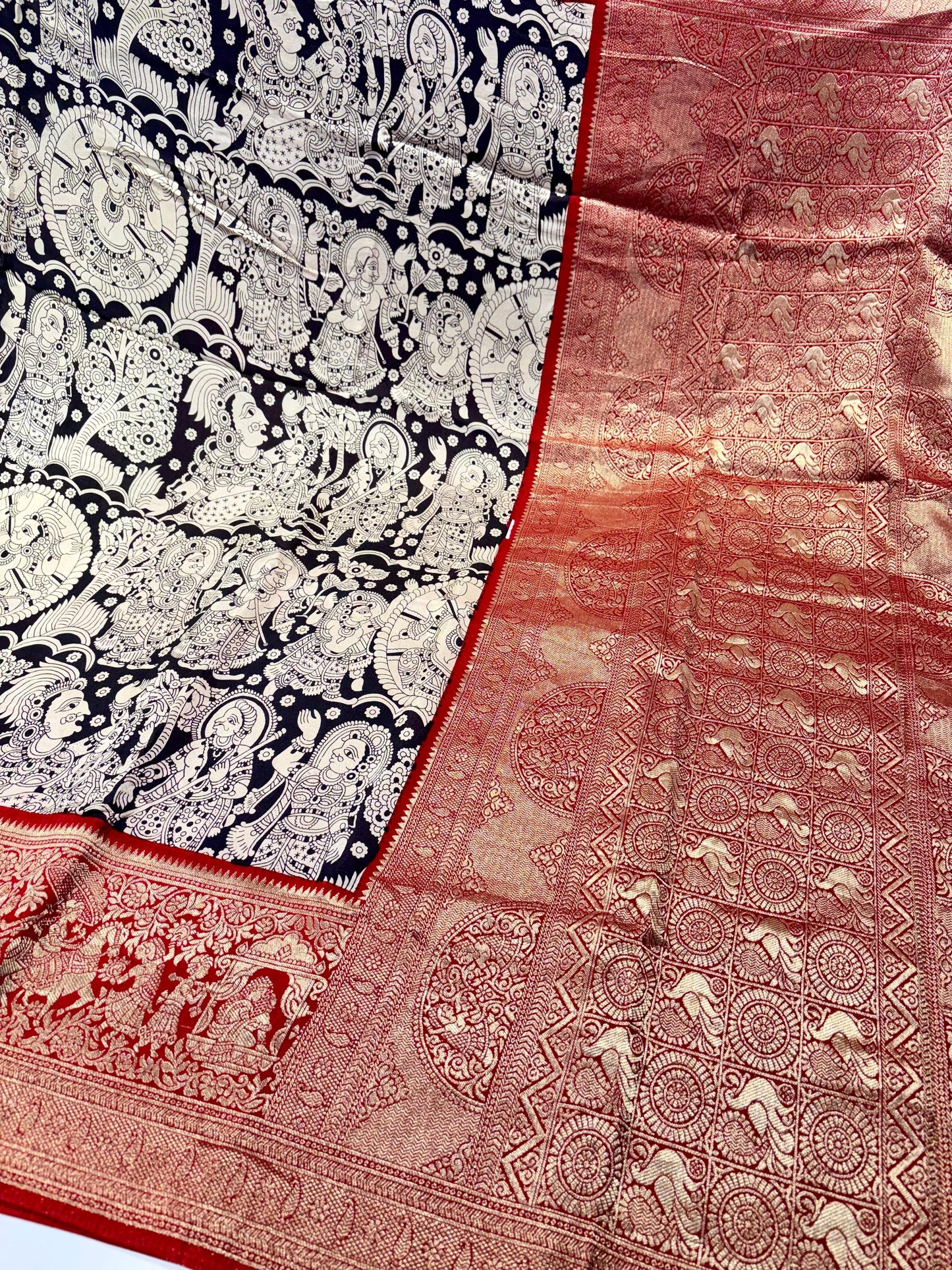 Kalamkari Printed Maslin Silk Saree