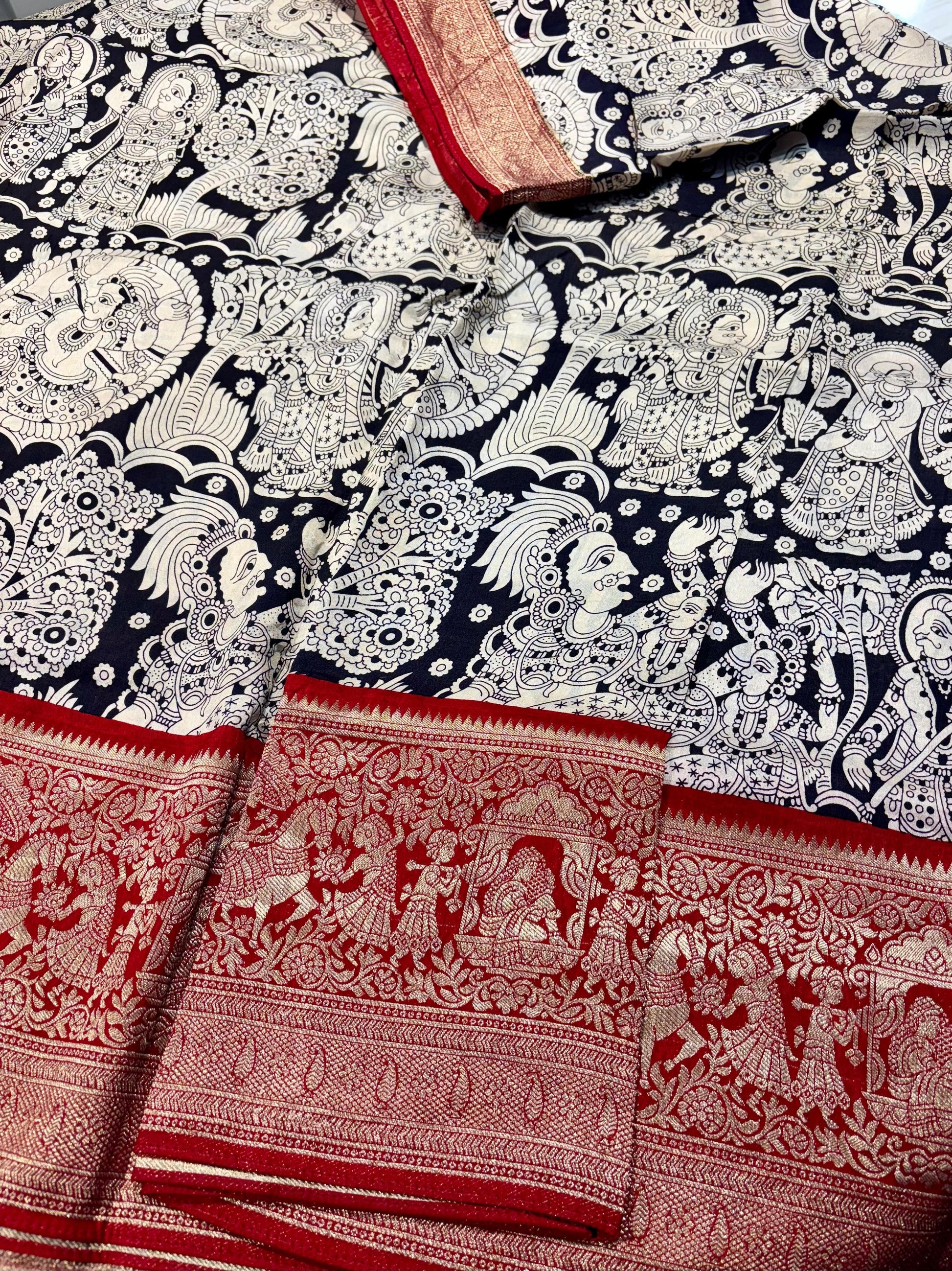 Kalamkari Printed Maslin Silk Saree