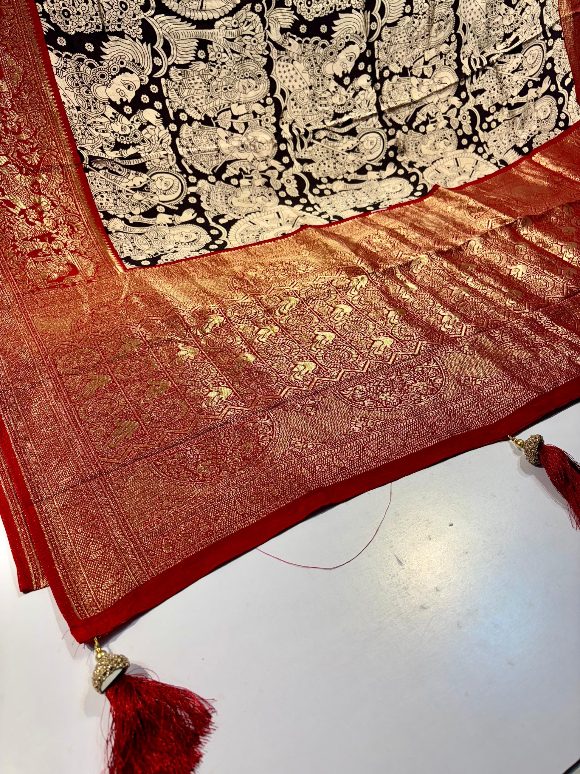 Kalamkari Printed Maslin Silk Saree