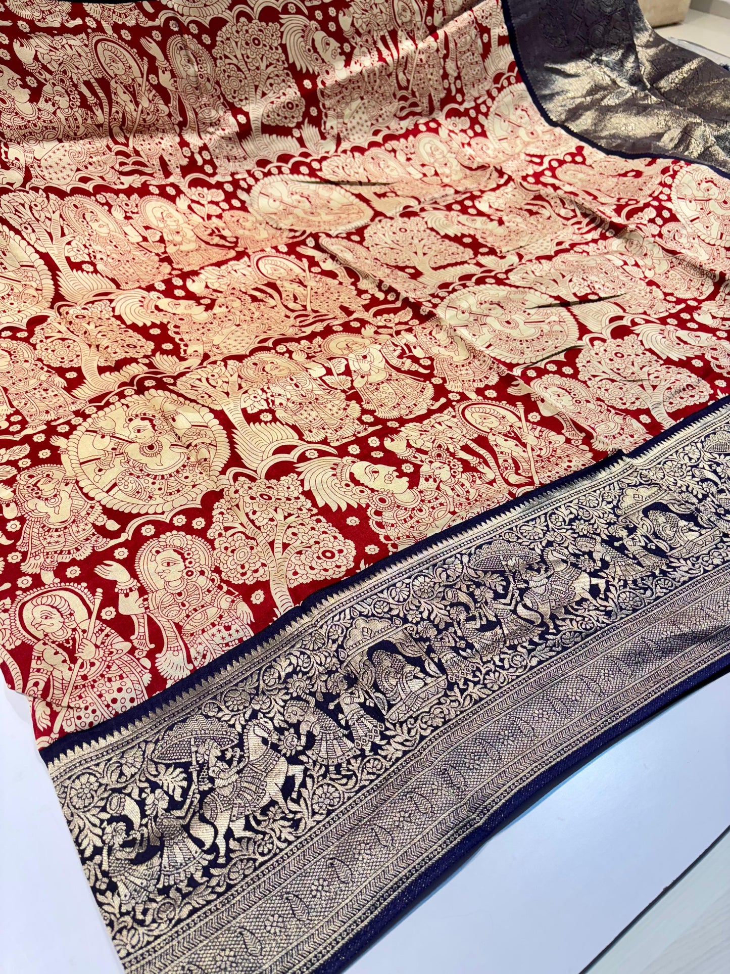 Kalamkari Printed Maslin Silk Saree