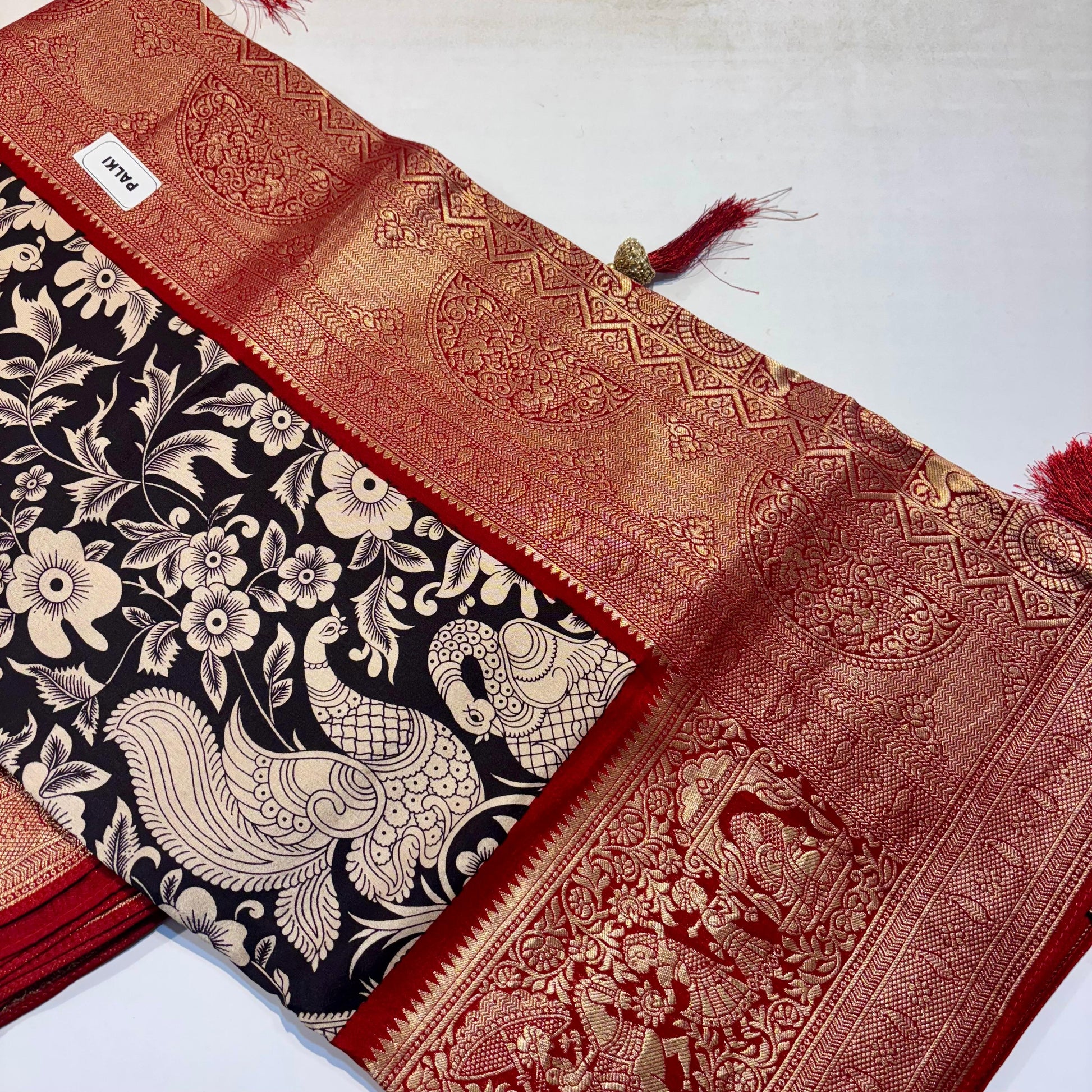 Kalamkari Printed Maslin Silk Saree