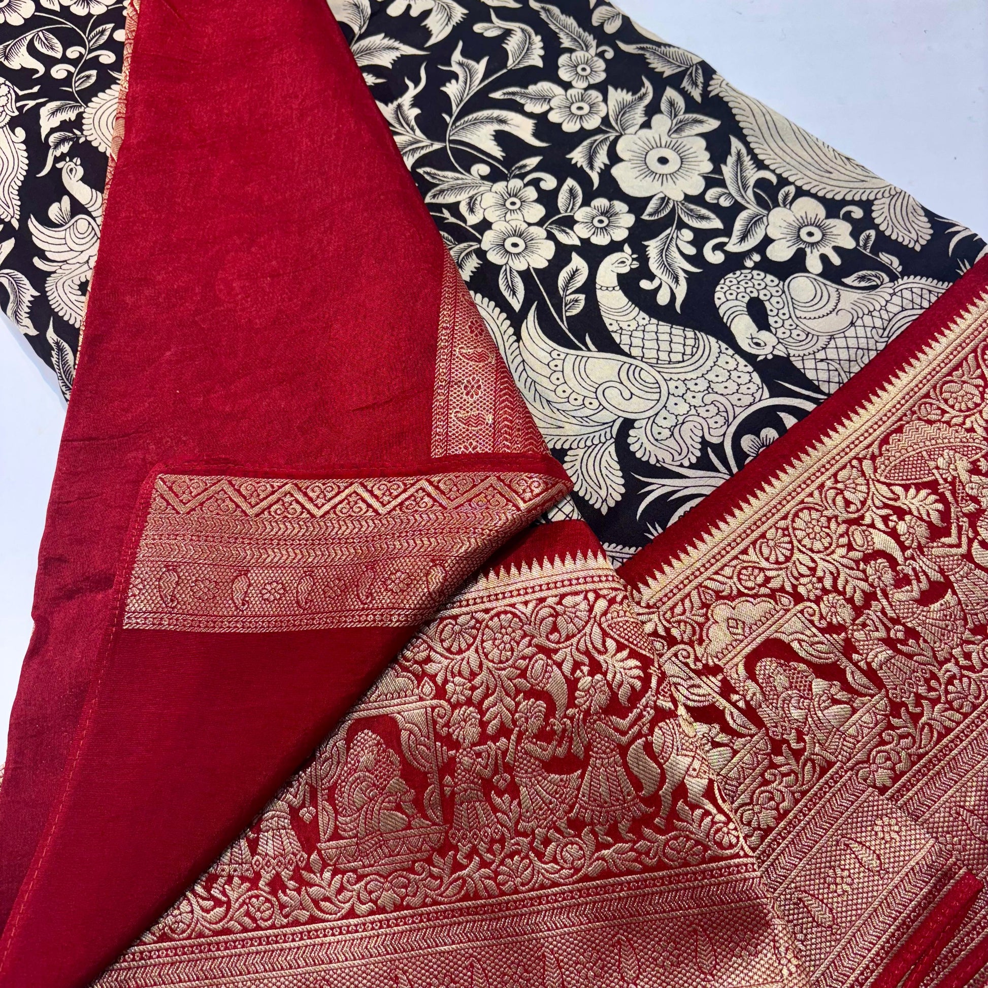 Kalamkari Printed Maslin Silk Saree