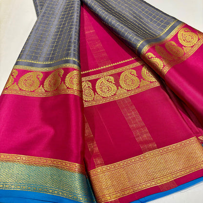 3D Contrast Mysore Silk Saree