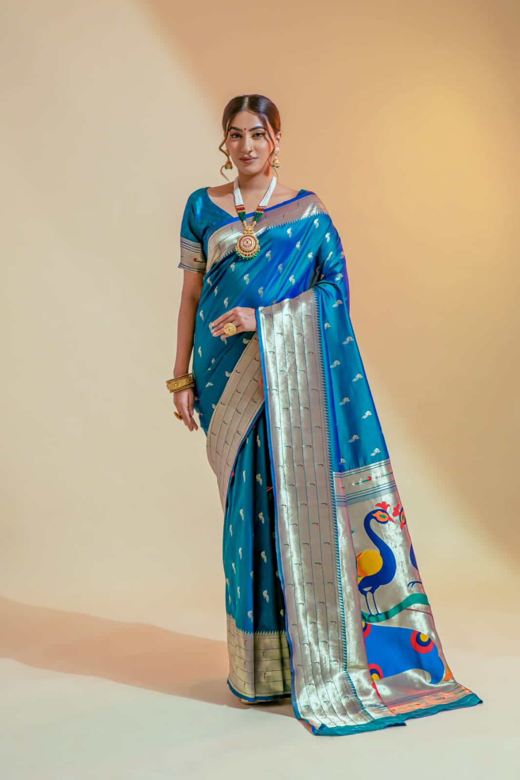 Triple Muniya Pure silk Paithani Saree - Sky Blue – The Posh