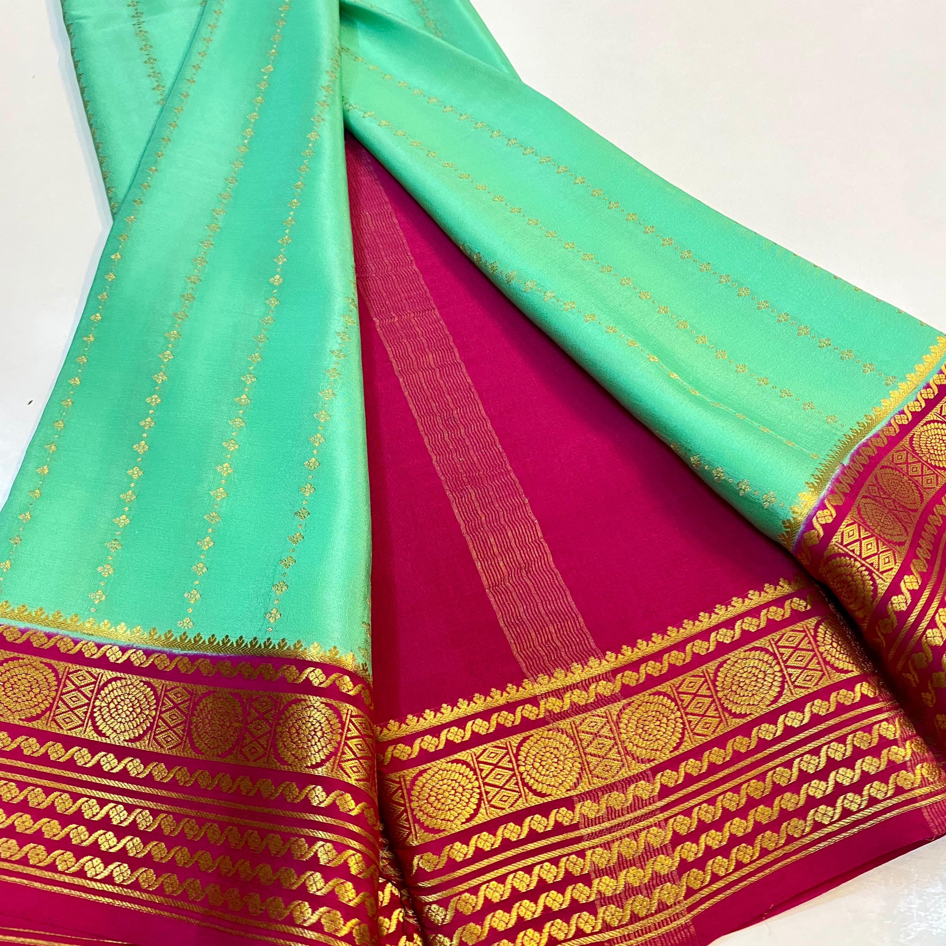 bridal fancy silk saree with heavy blouse (green,pink) in Bijapur-Karnataka  at best price by Thanushree Sari Center &Boutique Work - Justdial