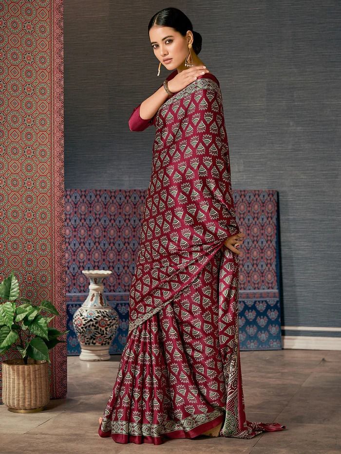 Ajrakh saree | Buy Ajrakh Print Cotton & Modal Silk Sarees Online