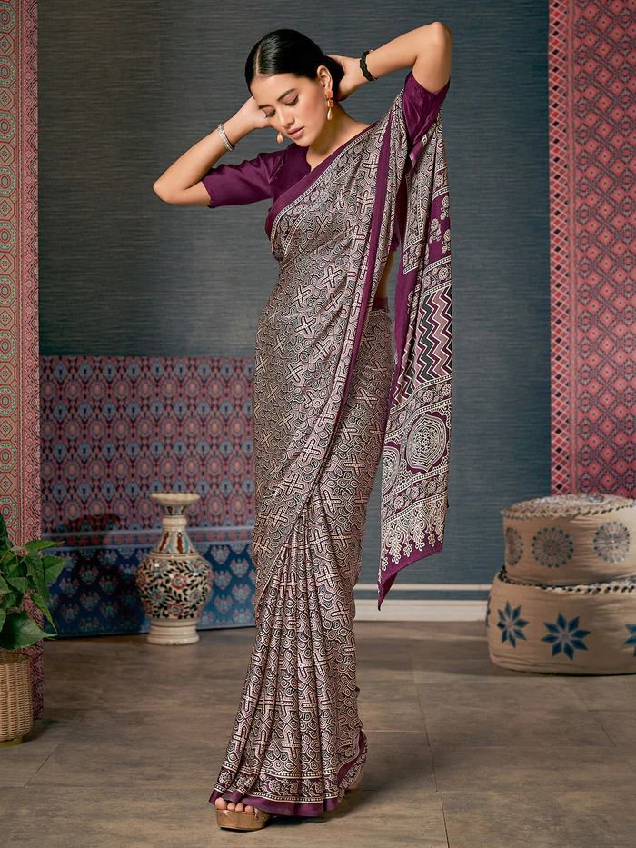 Buy Black Pure Hand Block Ajrakh Printed Soft Silk Saree-UNM75942 Online at  Unnatisilks.com|UNM75942