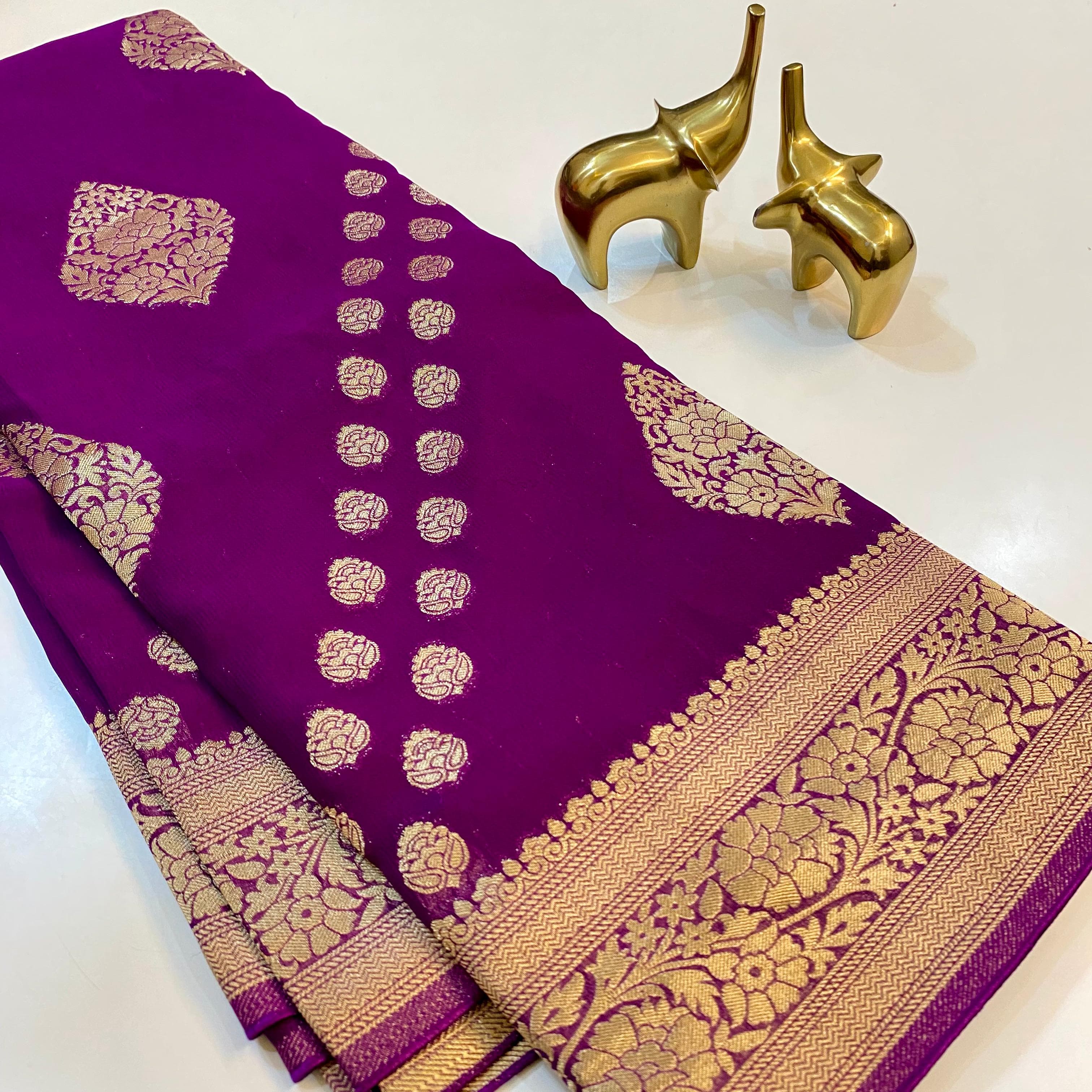 Buy Online Pink Georgette Banarasi Sari| Silver Zari Border and Buta – Pure  Elegance