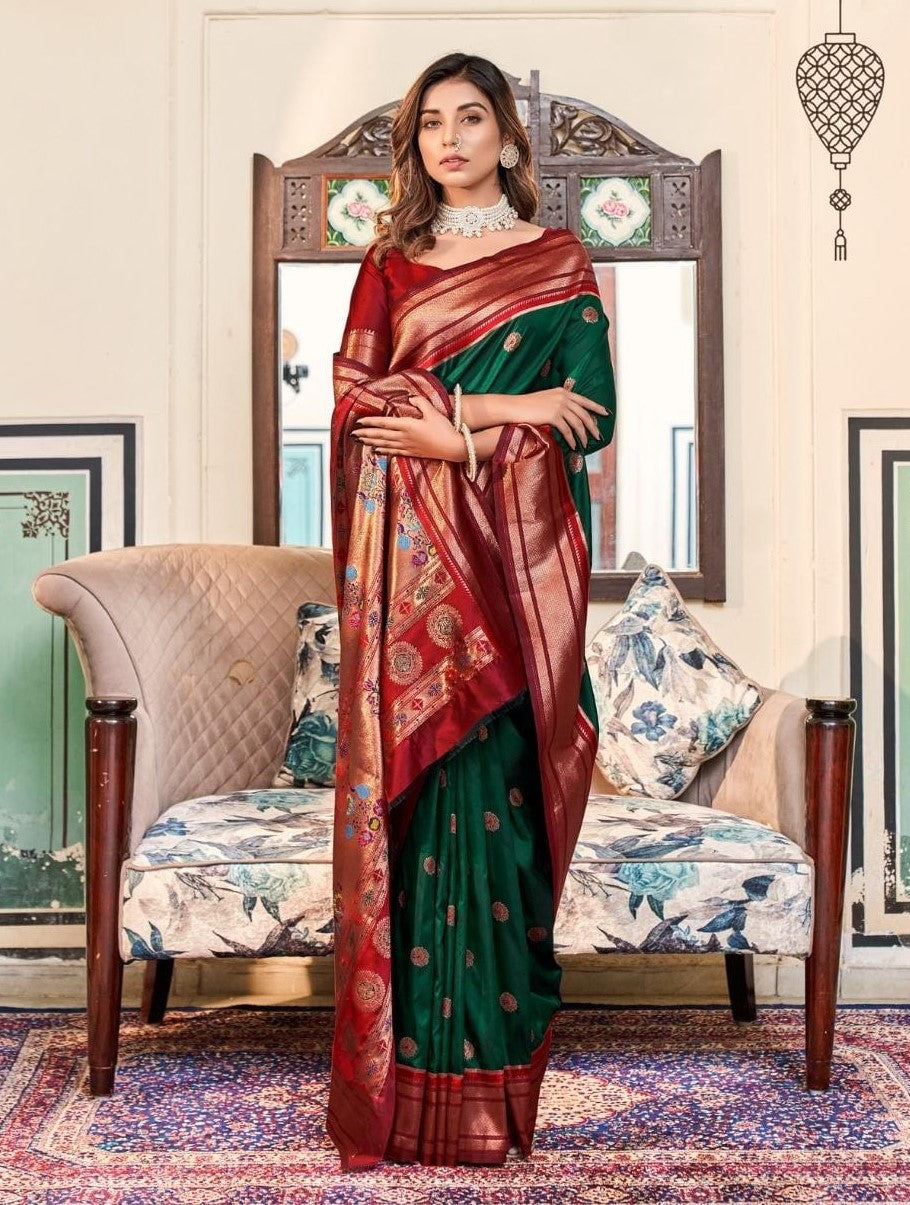 Red Soft Peshwai Paithani Silk Saree – Maharani