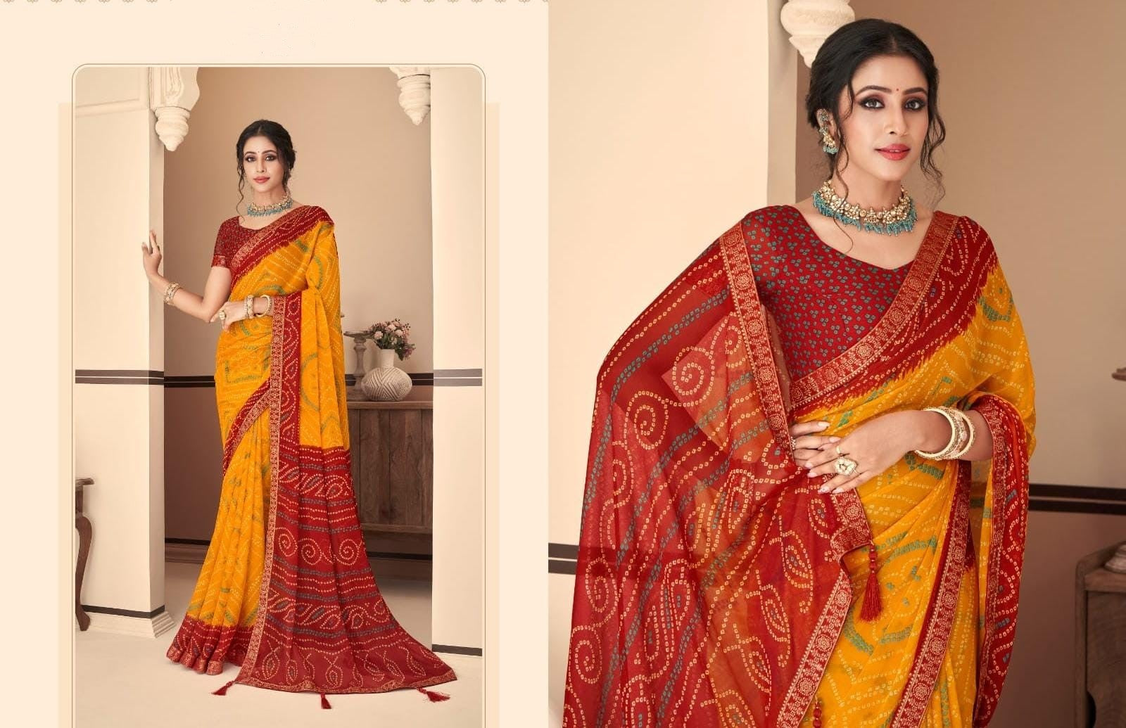 Chiffon Printed Bandhani Saree