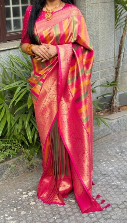 Soft Silk Kanchivaram Lehariya Concept Saree