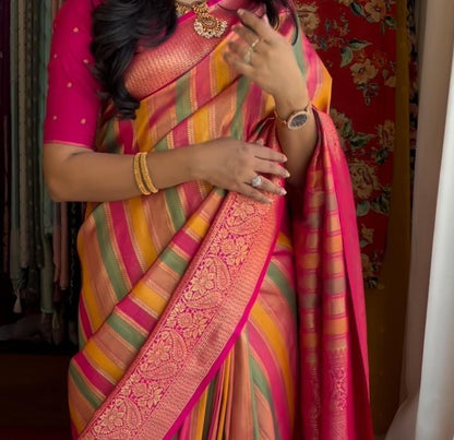 Soft Silk Kanchivaram Lehariya Concept Saree