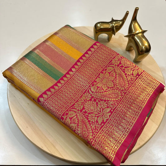 Soft Silk Kanchivaram Lehariya Concept Saree