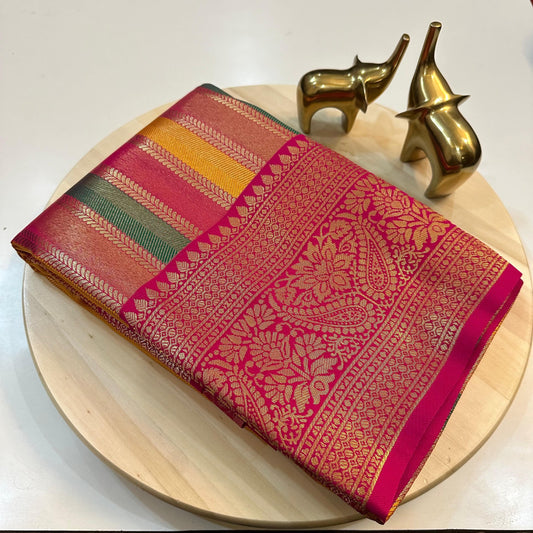 Soft Silk Kanchivaram Lehariya Concept Saree