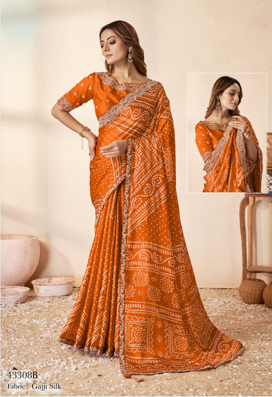 Gajji silk Saree | Bandhani print