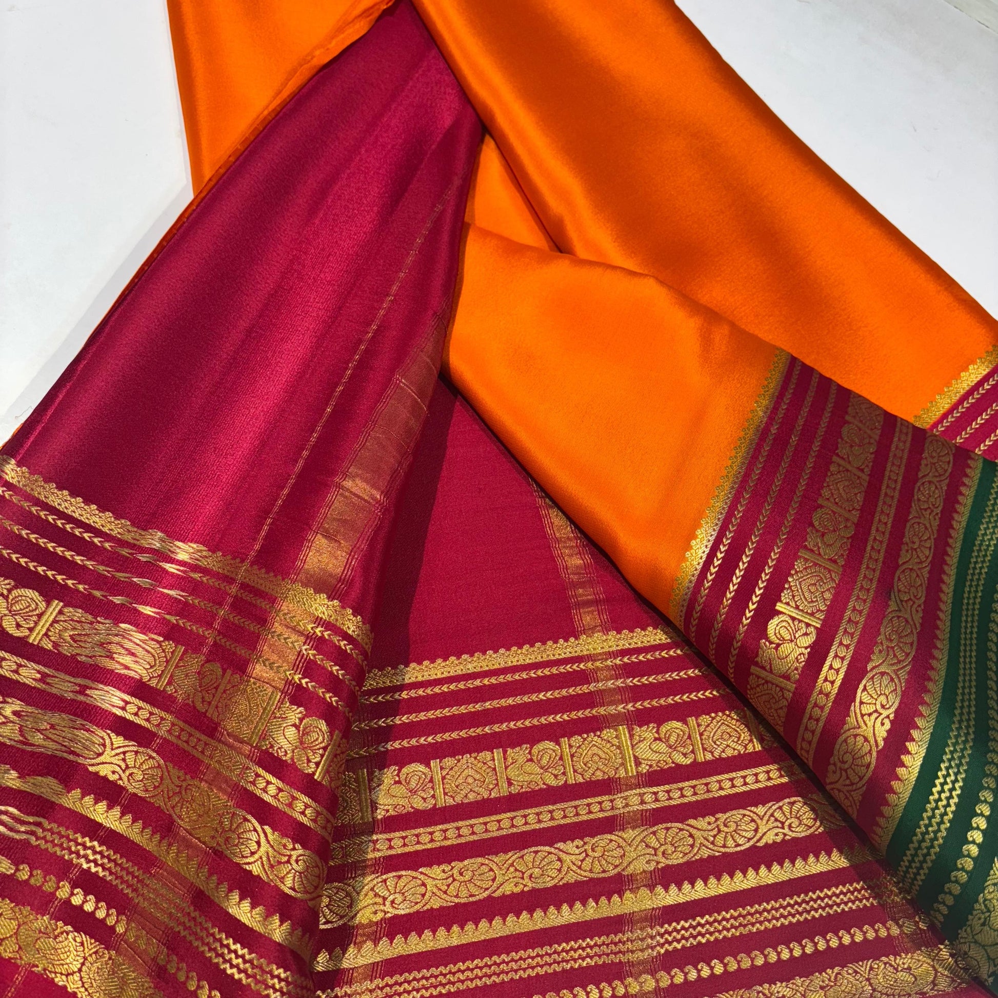 3D Contrast Pure Mysore Silk Saree