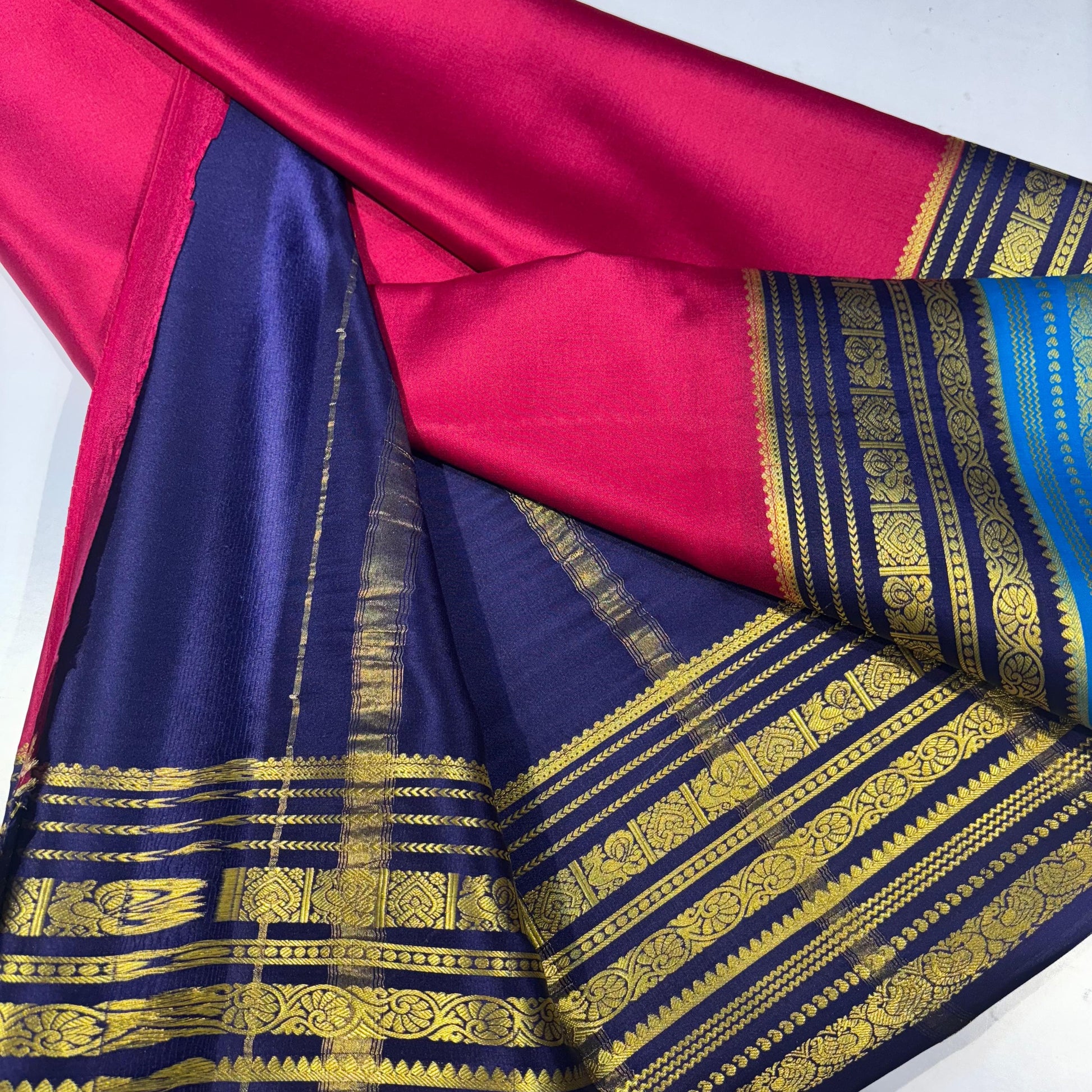 3D Contrast Pure Mysore Silk Saree