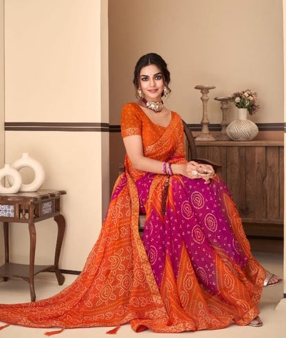 Elegant Chiffon Saree W/ Tassels