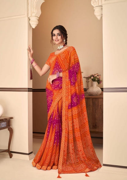 Elegant Chiffon Saree W/ Tassels