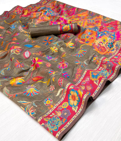 Kashmiri Modal Silk Handloom Weaving Saree In India